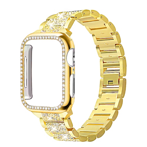 Uhrenarmband für Apple Watch 38mm 40mm 41mm 42mm 44mm 45mm 49mm iwatch Series Ultra 8 7 6 SE 5 4 3 2 1 Edelstahl Strass Ersatz Gurt mit Fall Bling-Diamant Schmuck Armband Armband Image