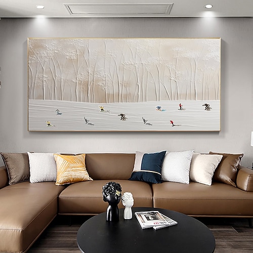 Originales weißes Schnee-Ski-Gemälde auf Leinwand, handgemaltes Bergkunst-Textur-Wandbild, personalisiertes Geschenk, horizontale Leinwand-Wandkunst ohne Rahmen Image