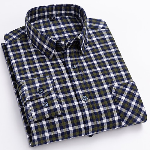 Herren Hemd Oberhemd Plaid Büro Karriere Hochzeitsfeier Dunkelrot Rote Marineblau Blau Langarm Kargen Frühling Herbst Bekleidung Vordertasche Image