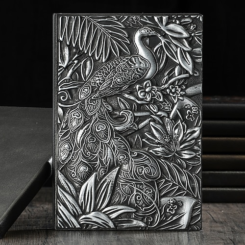 8 Arten geprägtes Leder-Tagebuch, Tagebuch, Geschäftsnotizbuch, Agenda, antik, handgefertigt, Relief-Notizbuch, Phönix, unsterblicher Vogel, Reise-Notizbuch, Agenda, Buch, Geschenk für Freunde, Größe Image