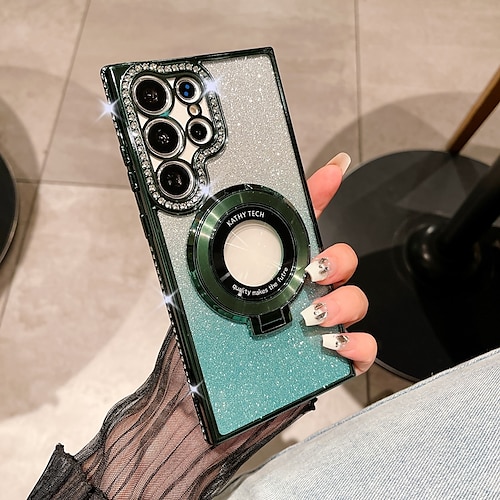 Handy Hülle Handyhüllen Für Samsung Galaxy S26 Ultra Plus S25 S24 S23 Ultra Plus S22 Plus Ultra Rückseite Magnetische Adsorption Mit Ständer Unterstützt kabelloses Laden Bling Glitzer glänzend TPU Image