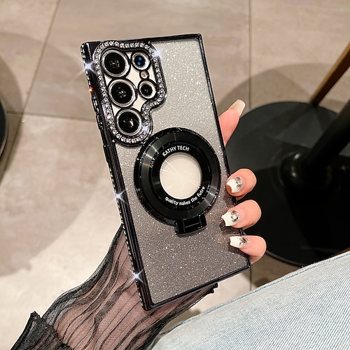 Handy Hülle Handyhüllen Für Samsung Galaxy S25 S24 S23 Ultra Plus S22 Plus Ultra Rückseite Magnetische Adsorption Mit Ständer Unterstützt kabelloses Laden Bling Glitzer glänzend TPU Image