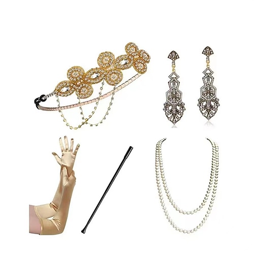 Kopfbedeckung Halskette Ohrring Austattungen Flapper Stirnband Retro Vintage 1920s Aleación Für Der große Gatsby Cosplay Karneval Damen Modeschmuck Modeschmuck Image