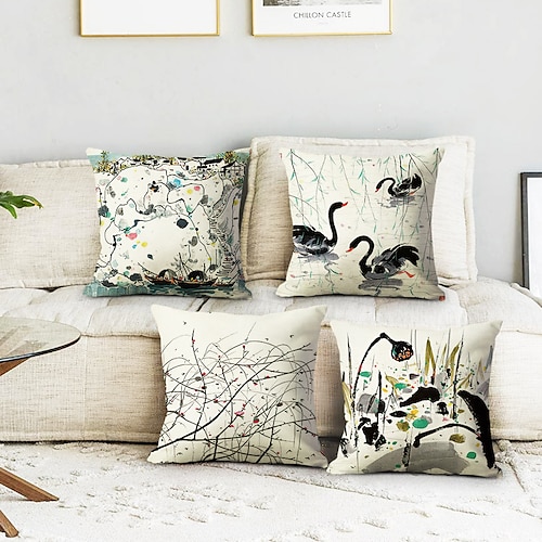 Kissenbezug mit Vintage-Blumenmuster, 4 Stück, weich, dekorativ, quadratisch, Kissenbezug, Kissenbezug für Schlafzimmer, Wohnzimmer, hochwertiges, maschinenwaschbares Innenkissen für Sofa, Couch, Image