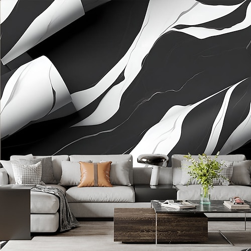 Coole Tapeten, Schwarz-Weiß-Tapete, Wandgemälde, Marmorrolle, abziehen und aufkleben, entfernbares PVC/Vinyl-Material, selbstklebend/Klebstoff erforderlich, Wanddekoration für Wohnzimmer, Küche, Image