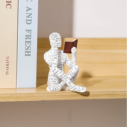 moderne Statue einer lesenden Frau, Zellstoffformstatuette, innovative Leseornamente, Ornament, Bücherregaldekoration Image