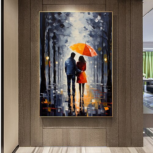 handgemaltes abstraktes romantisches Paar-Ölgemälde auf Leinwand, großes Wandkunst-Straßenkunst-Waldgemälde, Dekorgemälde für Wohnzimmer, Heimdekoration, fertig zum Aufhängen oder auf Leinwand Image