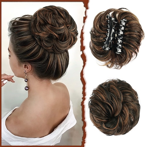 Sofeiyan Klaue Clip unordentliches Brötchen Haarteil gewelltes lockiges Haar Brötchen Clip in Klaue Chignon Pferdeschwanz Haarteile synthetische zerzauste Hochsteckfrisur Haarverlängerungen Scrunchie Image