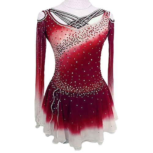 Eiskunstlaufkleid Damen Mädchen Eislaufen Kleider Austattungen Schwarz Gelb Rosa Rückenfrei Spandex Hochelastisch Ausbildung Wettbewerb Eiskunstlaufkleidung Kristalle Langarm Eislaufen Eiskundstlauf Image