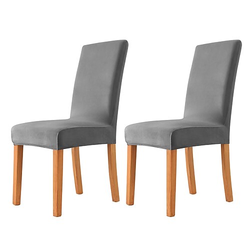 2 Stück Stuhlhussen für Esszimmerstühle, burgunderfarben, samtig, dehnbar, Spandex, mit elastischem Bodenschutz für Esszimmer, Hochzeitszeremonie, langlebig, waschbar Image