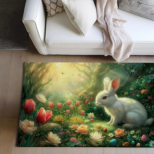 Wald Osterhase Bereich Teppich Küchenmatte rutschfeste ölfeste Bodenmatte Wohnzimmer Teppich Indoor Outdoor Matte Schlafzimmer Dekor Badezimmer Matte Eingangsteppich Türmatte Image