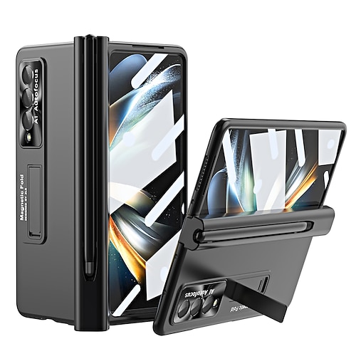 Handy Hülle Handyhüllen Für Samsung Galaxy Z Fold 7 Z Fold 5 Z Fold 4 Z Fold 3 Rückseite Kameralinsenschutz Ständer mit S-Pen Einfarbig Gehärtetes Glas PC Metall Image