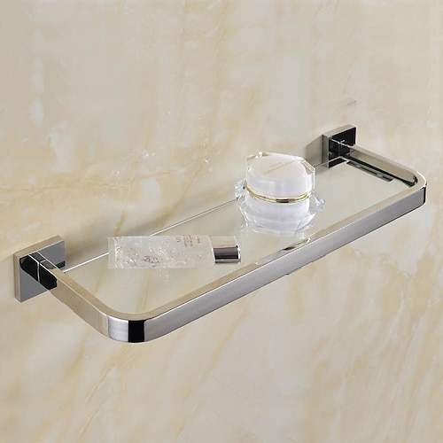 Duschregal aus 8 mm gehärtetem Glas, Toilettenregal für Badezimmer, Kosmetika, Toilettenartikel, Ablagefläche, verdickter Edelstahl 304, Spiegel, helle Farbe, verschiedene Spezifikationen verfügbar Image