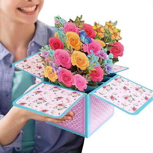 Geschenke zum Frauentag Papiervon Blumen Grußkarte Bunte Rose 3D-Pop-up-Geschenke zum Muttertag für Mama Weihnachtsgeschenk Image