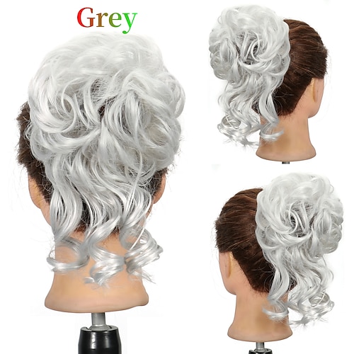 Messy Bun Haarteil lang gewellt zerzaust Hochsteckfrisur Haarknoten Verlängerungen gewelltes Haar wickeln Pferdeschwanz Haarteile Haargummis mit elastischem Haarband für Frauen Mädchen – Aschblond Mix Image