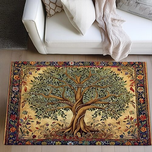 Baum des Lebens, Vintage-Boho-Teppich, Küchenmatte, rutschfeste, ölbeständige Bodenmatte, Wohnzimmerteppich, Innen- und Außenmatte, Schlafzimmerdekoration, Badezimmermatte, Eingangsteppich, Fußmatte Image