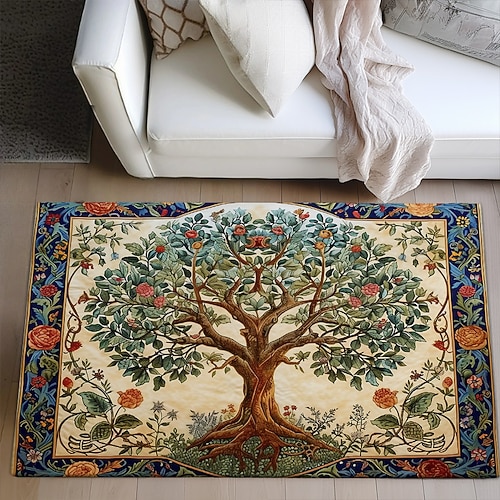 Baum des Lebens, Vintage-Boho-Teppich, Küchenmatte, rutschfeste, ölbeständige Bodenmatte, Wohnzimmerteppich, Innen- und Außenmatte, Schlafzimmerdekoration, Badezimmermatte, Eingangsteppich, Fußmatte Image