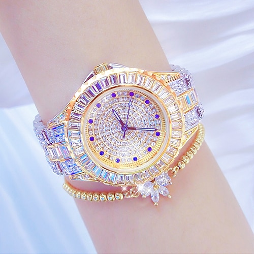 Armbanduhr, Quarzuhr für Damen, voller Diamant, Kristall, analog, Quarz, glitzernd, modisch, luxuriös, glitzerndes Strass-Armband, Edelstahl