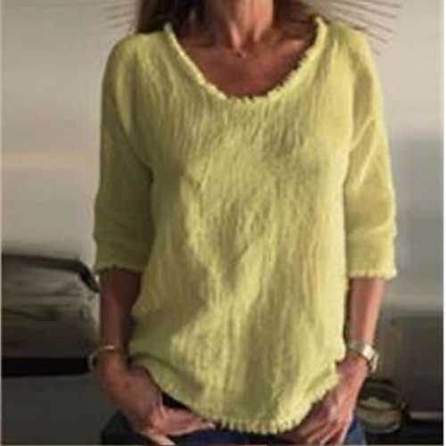 Damen Baumwoll Mischung T Shirt Quaste Einfarbig Mode Rundhals Täglich Straße Weiß Gelb Wein Grau Sommer Image