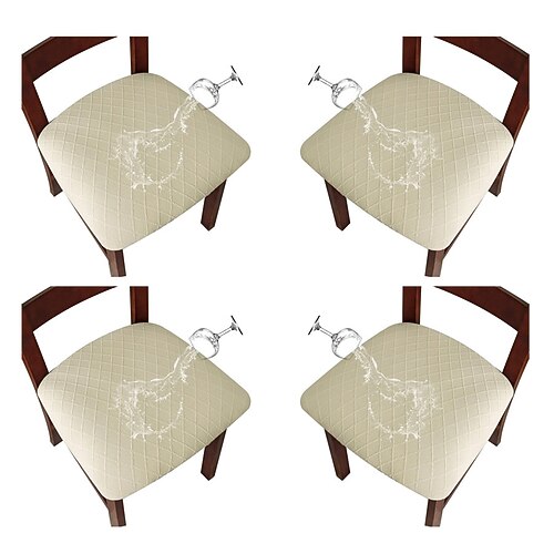 4 Stück Stretch-Jacquard-Stuhlsitzbezüge Stuhlhussen, wasserabweisende Stuhlkissenbezüge, abnehmbare, waschbare Esszimmerstuhlbezüge, staubabweisende Esszimmerstuhlbezüge, Sitzkissen-Schonbezüge Image
