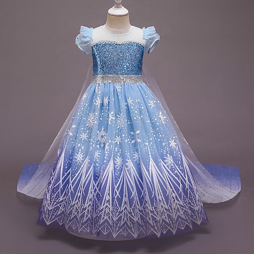 Buchwoche 2026 Mädchenkleid Pailletten Schneeflocken ärmellos Glitzer Prinzessinnenkostüm Chiffon Polyester Maxi Herbst Winter 4-12 Jahre blau Image