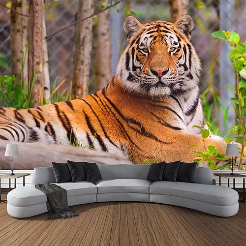 Wandteppich Wald Tierwelt Tiger hängende Tapisserie Wandkunst große Tapisserie Wandbild Dekor Foto Hintergrund Decke Vorhang Zuhause Schlafzimmer Wohnzimmer Dekoration Image