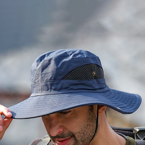 Herren Fischerhut Sonnenhut Boonie-Hut Wanderhut Schwarz Marineblau Polyester Gitter Strassenmode Stilvoll Brautkleider schlicht Outdoor Täglich Ausgehen Glatt UV-Schutz Sonnenschutz Schnelltrocknend Image