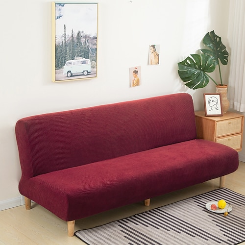 Stretch-Futon-Sofabezug, burgunderfarbener Schonbezug, elastische Couch, weiß, grau, schlicht, Sofa ohne Armlehne, Möbelschutz, massiv, weich, strapazierfähig, waschbar Image