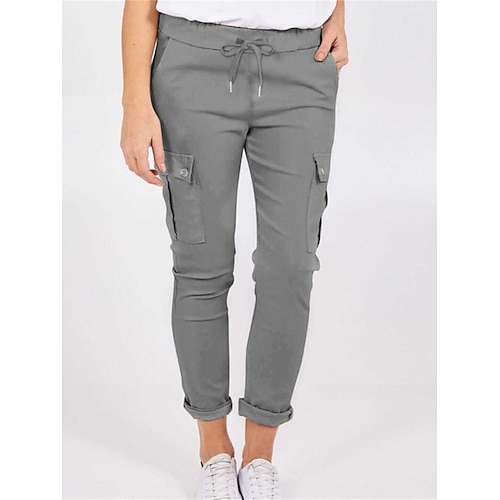 Damen Cargo-Hosen Hosen Hose Aktiv Mode Lässig Volle Länge Mittlere Taille Einfach Kordelzug Elastischer Bund Mehrere Taschen Komfort Atmungsaktivität Weich Mikroelastisch Täglich Urlaub Straße Image