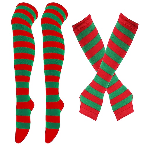 Knielänge Socken Weihnachtssocken Damen Retro Vintage Weihnachten Karneval Heiligabend Handschuhe Socken Image