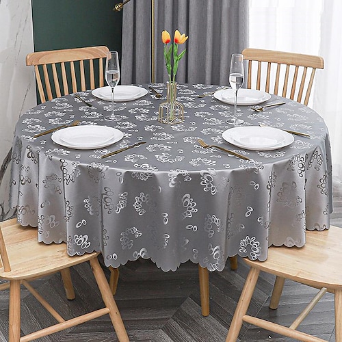Tischdecke, runde Tischdecke, abwischbare Vinyl-Frühlingstischdecke, Bauernhaus-Picknick-Tischdecke für Hochzeit, Essen, Ostern Image
