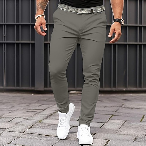 Herren Hose Chinos Chinohose Freizeithose Fronttasche Einfach Komfort Atmungsaktiv Lässig Täglich Ferien Mode Basic Kürbis Schwarz Image
