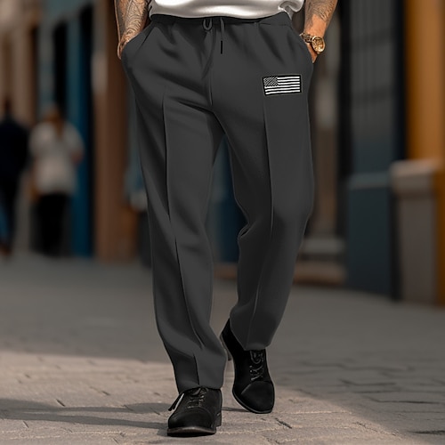 Herren Jogginghose Trainingshose Jogginghose Jogger Hose Hosen Jogginghose mit geradem Bein Faltenhose Kordelzug Elastische Taille Gerade geschnitten Nationalflagge Komfort Atmungsaktiv Casual Image