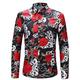 Herren Hemd Grafik-Shirt Blumen Totenkopf Motiv Rose Bühnenlicht vielfarbig Umlegekragen Schwarz und Rot Wein Schwarz Weiß Gelb 3D-Druck Halloween Strasse Langarm Button-Down Bedruckt Bekleidung