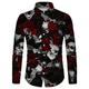 Herren Hemd Grafik-Shirt Blumen Totenkopf Motiv Rose Bühnenlicht vielfarbig Umlegekragen Schwarz und Rot Wein Schwarz Weiß Gelb 3D-Druck Halloween Strasse Langarm Button-Down Bedruckt Bekleidung