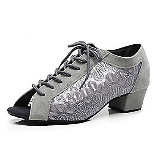 schwarze Tanzschuhe mit Spitzendetails, offener Spitze, weicher Wildledersohle und Schnürdesign – bequeme Standard- und Latein-Tanzschuhe für Damen Image