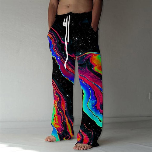 Herren Hose Hosen Sommerhosen Strandhose Kordelzug Elastische Taille Gerade geschnitten Abstrakt Grafik-Drucke Komfort Casual Täglich Festtage Strassenmode Designer Rote Orange Image