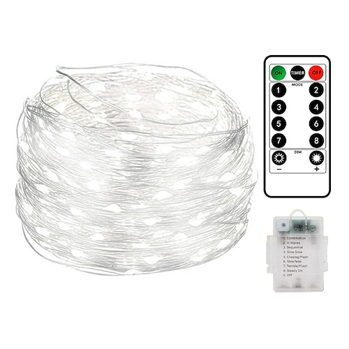 elegante 10 m lange wasserdichte LED-Lichterkette mit 100 LEDs aus Kupferdraht für Hochzeitsfeiern und Empfänge mit Fernbedienung, 8 Modi, batteriebetrieben für die Geburtstagsdekoration im Freien Image