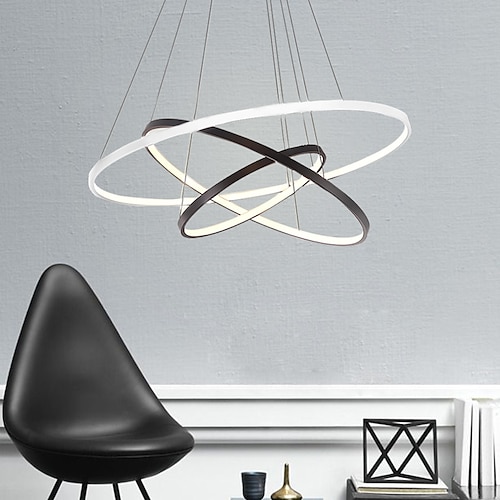 Moderne LED-Pendelleuchte im Ringdesign, schwarz-weiß, dimmbar, aus Aluminium-Sputnik-Zinklegierung, 110–120 V, 220–240 V Image