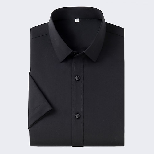 Herren Oberhemd Knopfhemd Glatt Hochzeit Urlaub Schwarz Weiß Hellgrün Wein Kurze Ärmel Umlegekragen Sommer Bekleidung Image