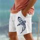 Herren-Shorts aus Baumwolle, Sommer-Shorts, Strand-Shorts, bedruckt, Kordelzug, elastischer Bund, Tier-Fische, Komfort, atmungsaktiv, kurz, Outdoor, Urlaub, Ausgehen, Baumwollmischung, hawaiianisch,