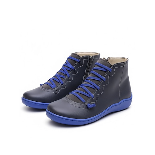 braune Lederstiefeletten für Damen mit Reißverschluss und Schnürung – bequem und leicht für den Alltag Image