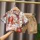 2 Stück Baby Jungen T-Shirt Shorts Outfit Feste Farbe Kurzarm Baumwolle Set Outdoor Modisch Sommer Frühling 1-3 Jahre alt Eisset weiß Yuanchuang Bären-Set Taschentarngelb