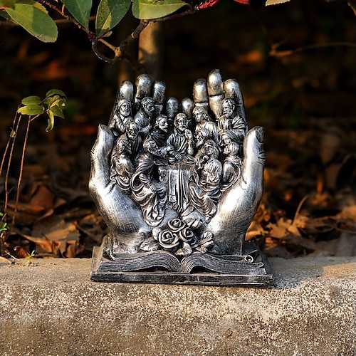 Das letzte Abendmahl Jesus und 12 Jünger Figuren Palmen christliche religiöse Harzstatuen, Heimdekoration Garten Miniatur Landschaft Ornamente Innenfiguren