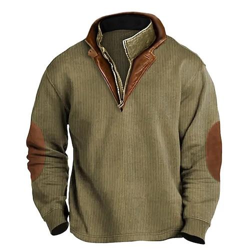 Herren Sweatshirt Pullover Sweatshirt mit Viertelreißverschluss Armeegrün Marineblau Braun Khaki Troyer Halber Reißverschluss Farbblock Patchwork Sport Natur Täglich Festtage Kord Strassenmode