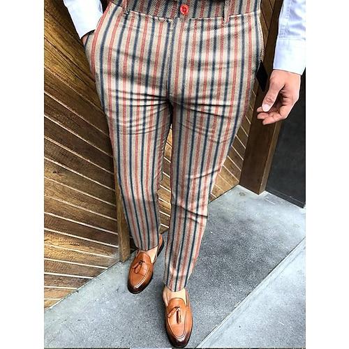Herren Hose Hosen Chinesisch Chino Jogginghosen Bedruckt Streifen In voller Länge Casual Täglich Hose Smart Casual Marineblau Khaki Mikro-elastisch