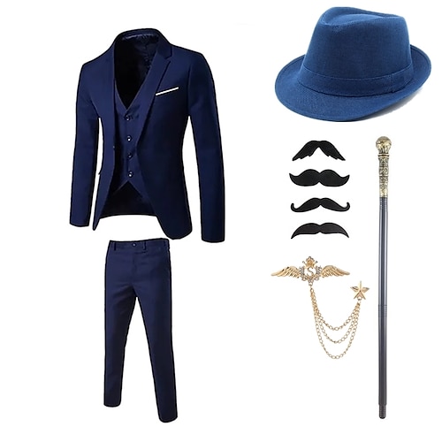 Retro Vintage Goldene Zwanziger 1920er Outfits Anzüge Blazer Zubehörset Gentleman Gangster Schnalle Einfarbig Umlegekragen Kostüm Herren Halloween Karneval Party Abend Alltagstauglich Party Image