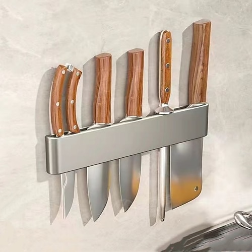messerhalter edelstahl stanzfrei küchenmesser essstäbchenhalter multifunktionales lagerregal wandmontage Image