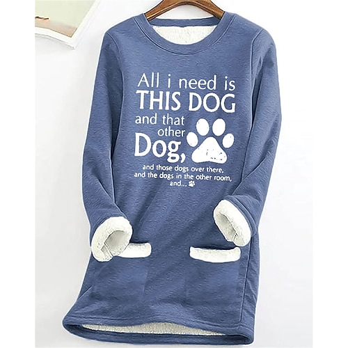 Frauen Sweatshirt Pullover Fleece gefüttert warme Pyjamas Sherpa Buchstaben lässiger Sport Taschen Druck warm kuschelig Rundhalsausschnitt Langarm Oberteil Mikro-elastisch Herbst Winter Komfort