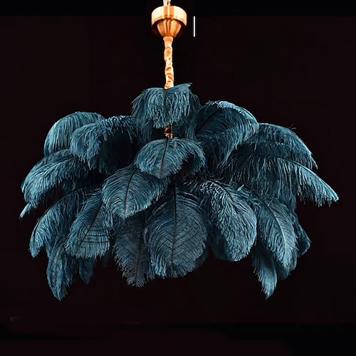 LED-Pendelleuchte, Kronleuchter, wunderschöne extra große weiße Straußenfeder-Bouquet-Pendelleuchte, romantische Hängeleuchte für Restaurant-Schlafzimmer Image